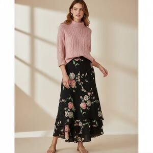 Lauren by Ralph Lauren | 100% Silk High-Low Floral Maxi Skirt